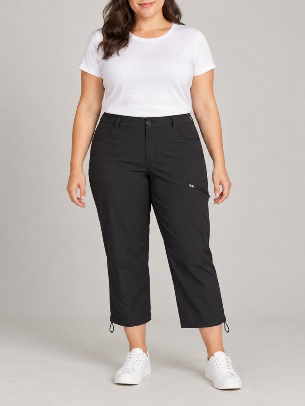 Eddie Bauer Womens 16 Black Capri Cropped Pants Stretch Zip Pocket Hiking